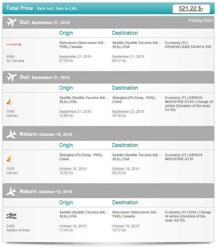 Vancouver and Calgary to Shanghai in (September and October) Under $530 Round-trip