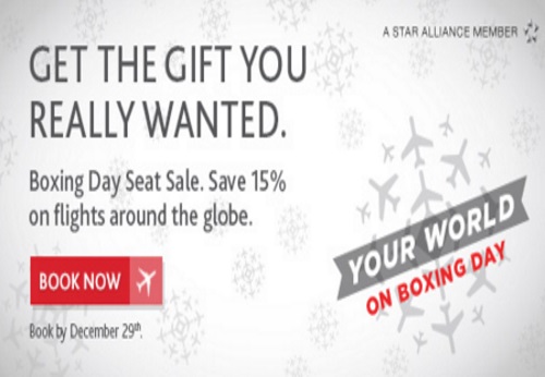 Air Canada Boxing Day Seat Sale 15% Off Flights Worldwide